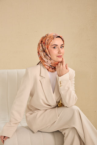 Twill İpek Eşarp Büyük Çiçek Yavruağzı 90x90