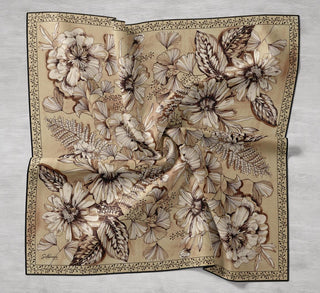 Twill İpek Eşarp Büyük Çiçek Gold 90x90