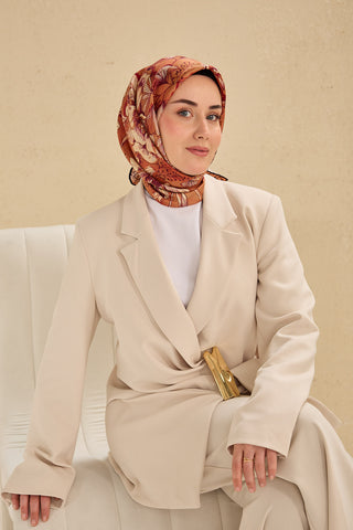 Twill İpek Eşarp Büyük Çiçek Somon 90x90