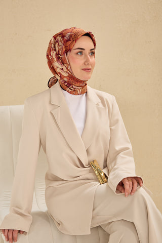 Twill İpek Eşarp Büyük Çiçek Somon 90x90