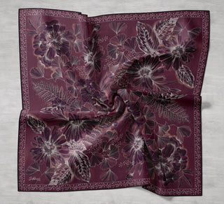 Twill İpek Eşarp Büyük Çiçek Vişne Çürüğü 90x90