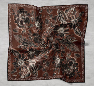 Twill İpek Eşarp Büyük Çiçek Kiremit Bordo 90x90