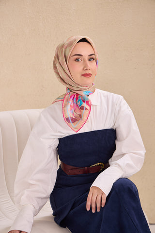 Twill İpek Eşarp Evreka Bej 90x90