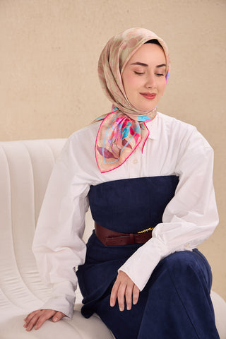 Twill İpek Eşarp Evreka Bej 90x90