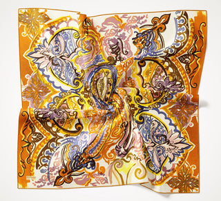 Twill İpek Eşarp Art Desen Turuncu 90x90