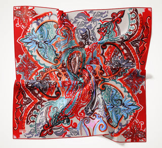 Twill İpek Eşarp Art Desen Kırmızı 90x90