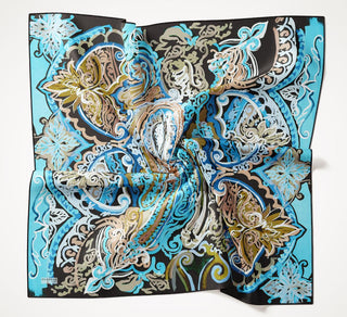 Twill İpek Eşarp Art Desen Turkuaz 90x90