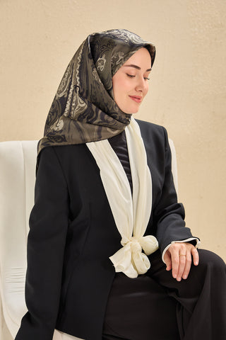 Twill İpek Eşarp Art Desen Antrasit 90x90