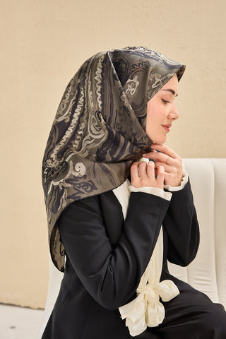 Twill İpek Eşarp Art Desen Antrasit 90x90