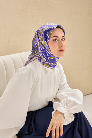 Twill İpek Eşarp Art Desen Mor 90x90