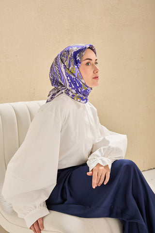 Twill İpek Eşarp Art Desen Mor 90x90
