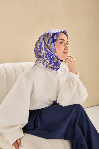 Twill İpek Eşarp Art Desen Mor 90x90