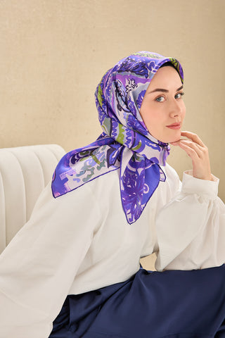 Twill İpek Eşarp Art Desen Canlı Mor 90x90