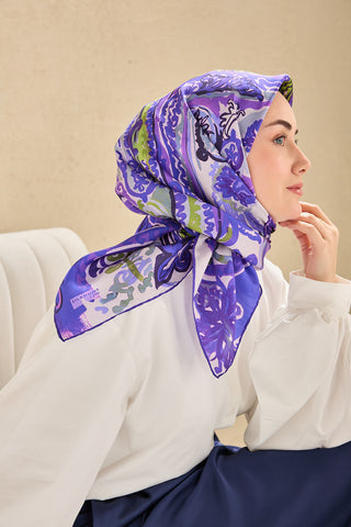 Twill İpek Eşarp Art Desen Canlı Mor 90x90