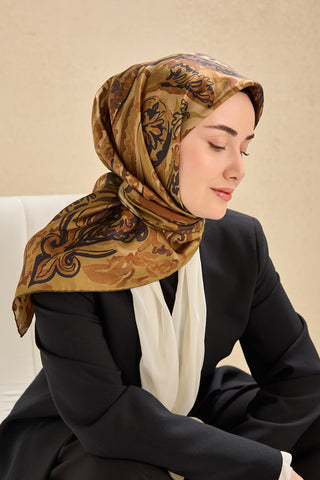 Twill İpek Eşarp Art Desen Olive 90x90