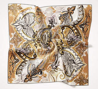 Twill İpek Eşarp Art Desen Krem 90x90