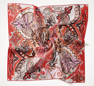 Twill İpek Eşarp Art Desen Kırmızı 90x90