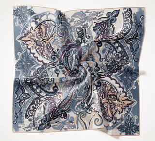 Twill İpek Eşarp Art Desen Bebe Mavi 90x90 - | Silk Home