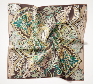 Twill İpek Eşarp Art Desen Koyu Yeşil 90x90