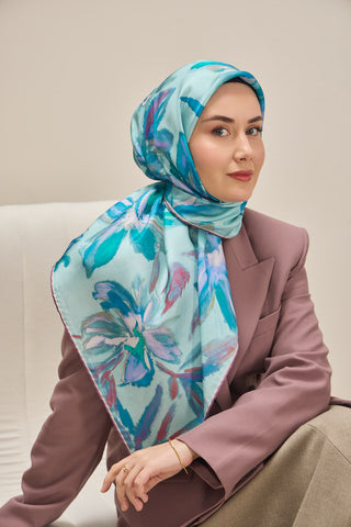 Twill İpek Eşarp Sulu Boya Cam Göbeği 90x90