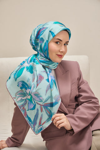 Twill İpek Eşarp Sulu Boya Cam Göbeği 90x90