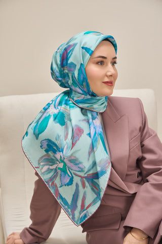 Twill İpek Eşarp Sulu Boya Cam Göbeği 90x90