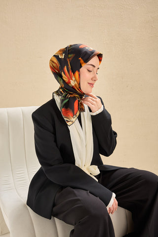 Twill İpek Eşarp Sulu Boya Siyah 90x90