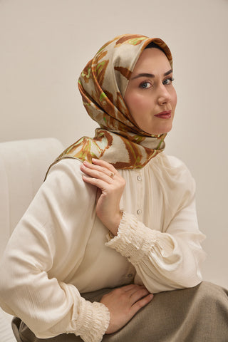 Twill İpek Eşarp Sulu Boya Taba 90x90