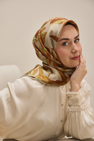 Twill İpek Eşarp Sulu Boya Taba 90x90