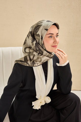 Twill İpek Eşarp Sulu Boya Gri 90x90