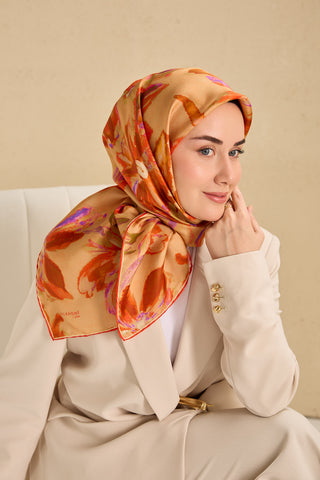 Twill İpek Eşarp Sulu Boya Kavuniçi 90x90