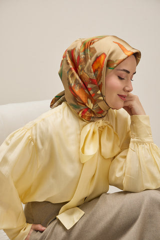 Twill İpek Eşarp Sulu Boya Yeşil Bej 90x90