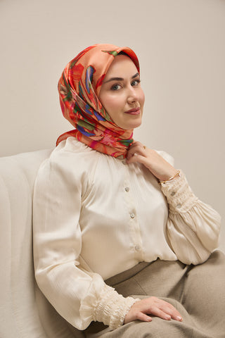 Twill İpek Eşarp Sulu Boya Somon 90x90