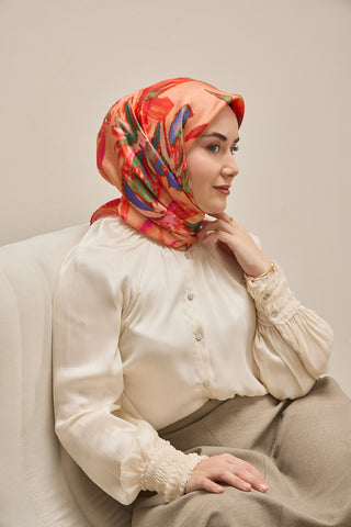 Twill İpek Eşarp Sulu Boya Somon 90x90