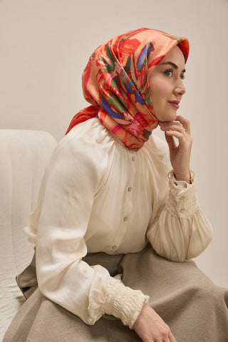 Twill İpek Eşarp Sulu Boya Somon 90x90