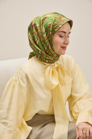 Twill İpek Eşarp Serenit Kahve Yeşil 90x90