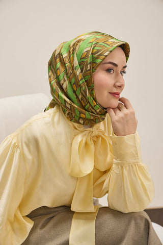 Twill İpek Eşarp Serenit Kahve Yeşil 90x90