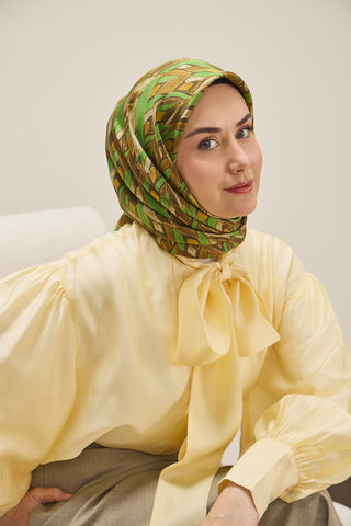Twill İpek Eşarp Serenit Kahve Yeşil 90x90