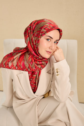 Twill İpek Eşarp Serenit Çilek Kırmızı 90x90