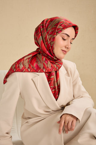 Twill İpek Eşarp Serenit Çilek Kırmızı 90x90