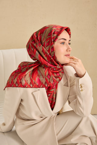 Twill İpek Eşarp Serenit Çilek Kırmızı 90x90