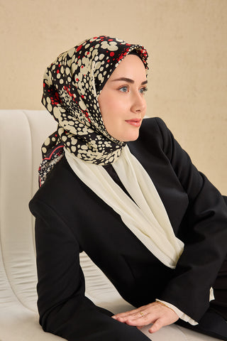 Twill İpek Eşarp Samanyolu Siyah Mercan 90x90