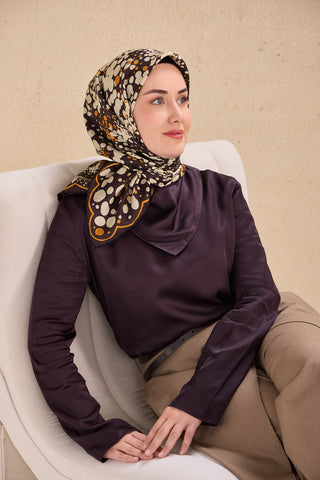 Twill İpek Eşarp Samanyolu Acı Kahve 90x90