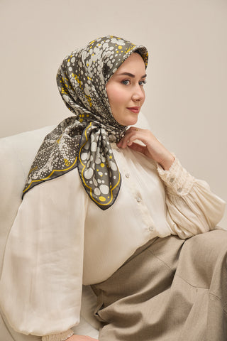 Twill İpek Eşarp Samanyolu Koyu Gri 90x90