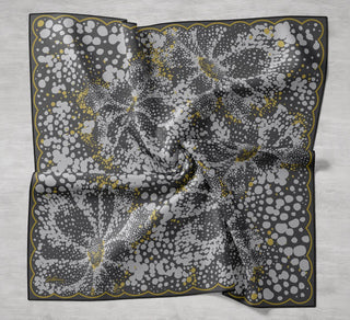 Twill Silk Scarf, Navy Blue, Green Tones, Patterned, Firm Structure, 90x90 cm.