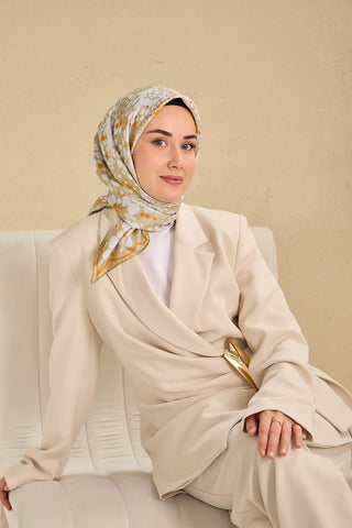 Twill İpek Eşarp Samanyolu Yeşil Bej 90x90