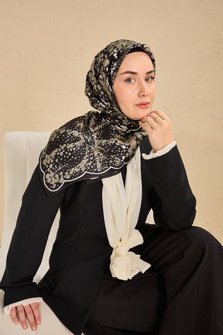 Twill İpek Eşarp Samanyolu Siyah Yeşil Gri 90x90