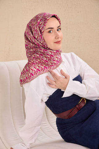 Twill İpek Eşarp Yaprak Ritmi Krem Pembe 90x90