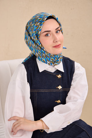 Twill İpek Eşarp Yaprak Ritmi Mavi Lila 90x90
