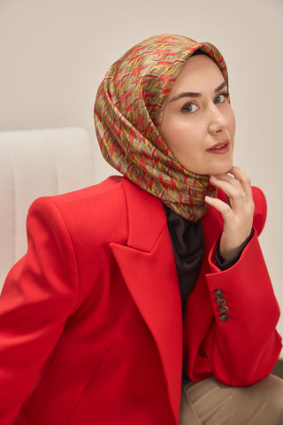 Twill İpek Eşarp Yaprak Ritmi Küf Yeşili 90x90